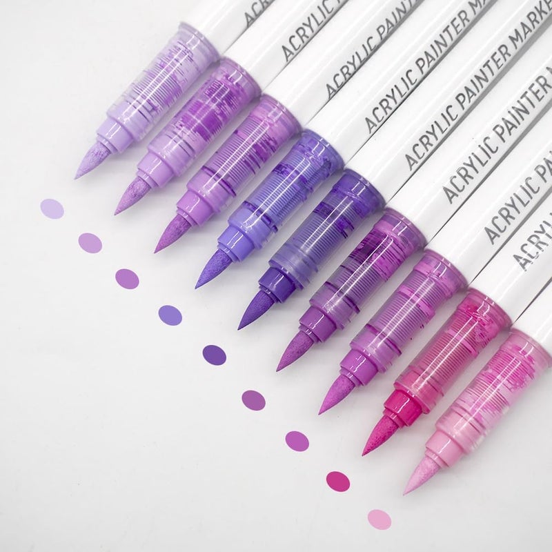 Yolaka Water Based Acrylic Paint Markers, 9 Colors Acrylic Paint Pens Set with Soft Brush Tip, Marker Pen for Rock Painting, Egg, Wood, Glass, Paper, Mugs, Acrylic Painter Ink (Purple Series) - Image 1